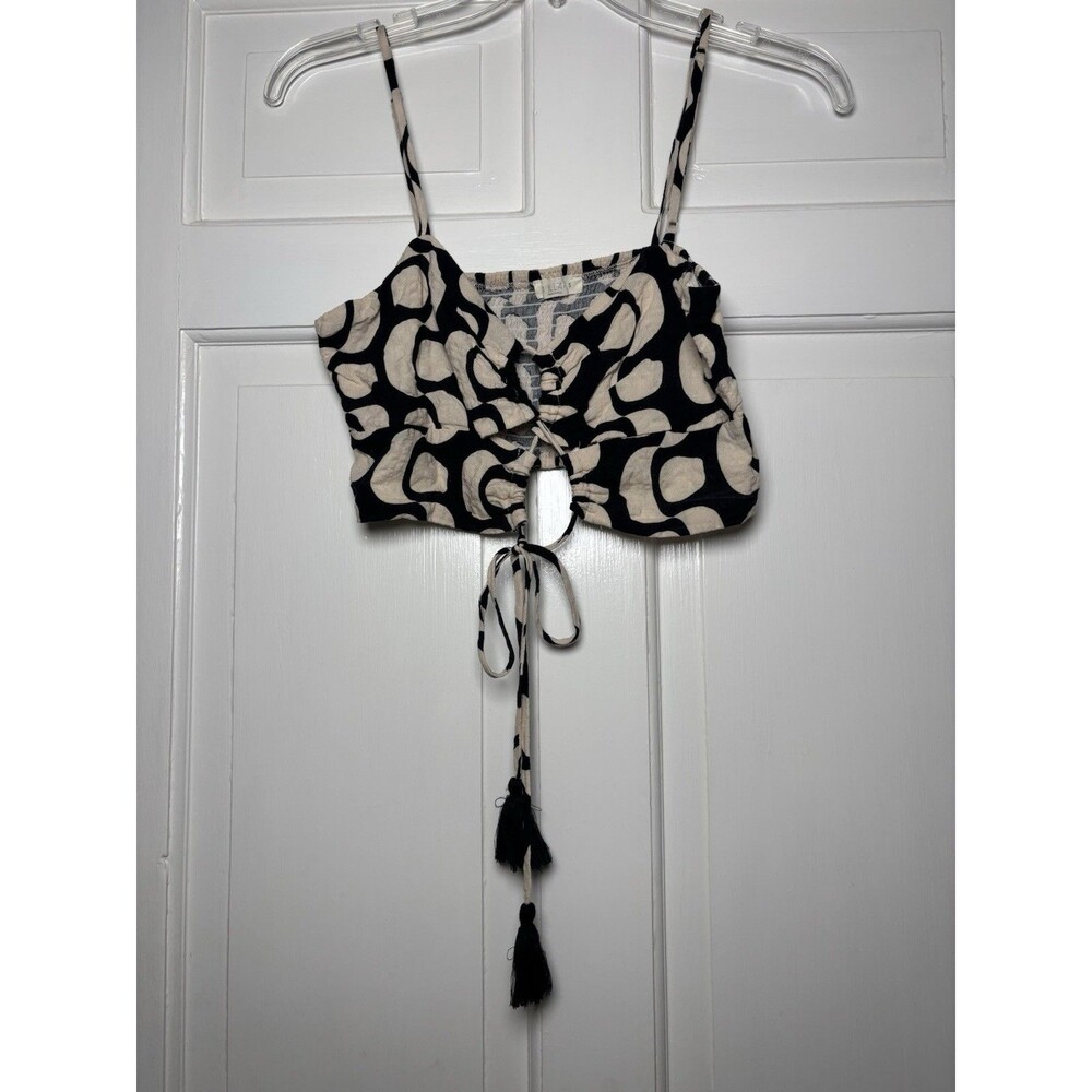 ILLA ILLA Black/Ivory S Tassels Keyhole Front Spaghetti Straps Crop Top Women S
